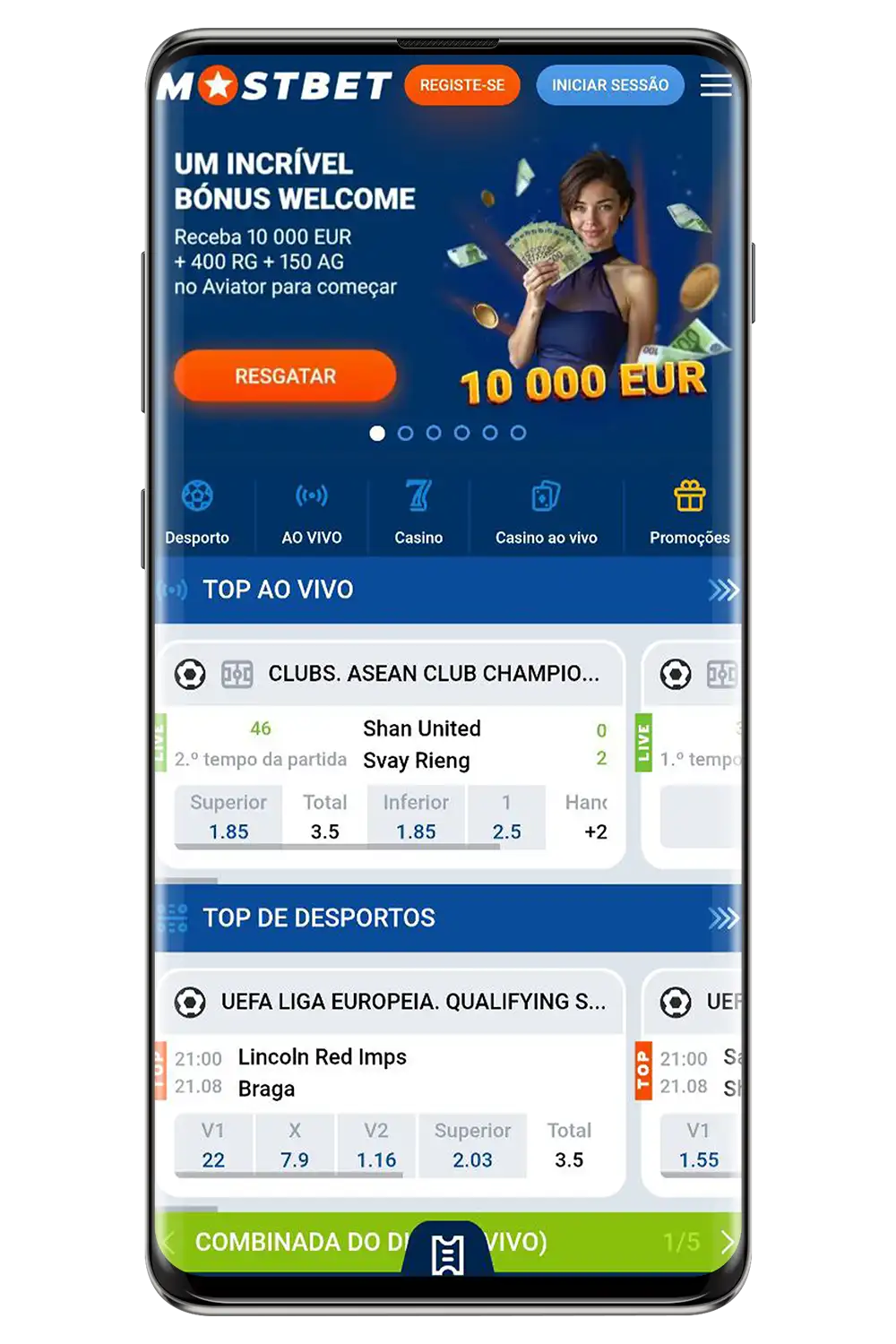 Captura de ecrã da página oficial da Mostbet