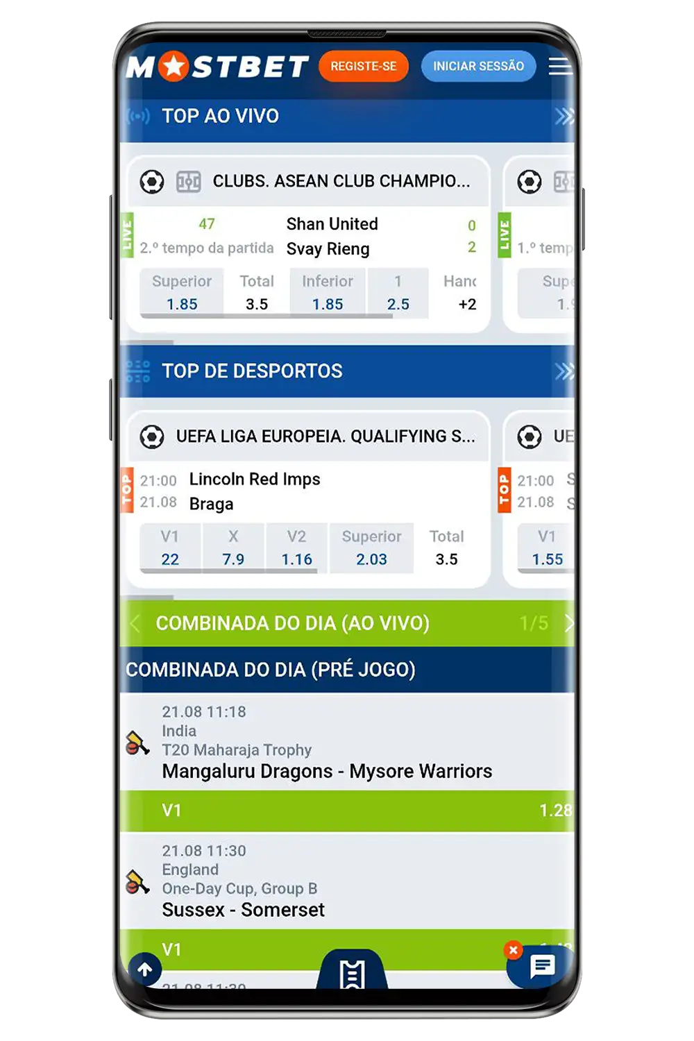 Captura de ecrã da página oficial da Mostbet