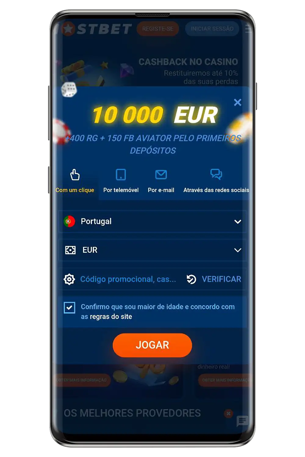 Captura de ecrã da página oficial da Mostbet